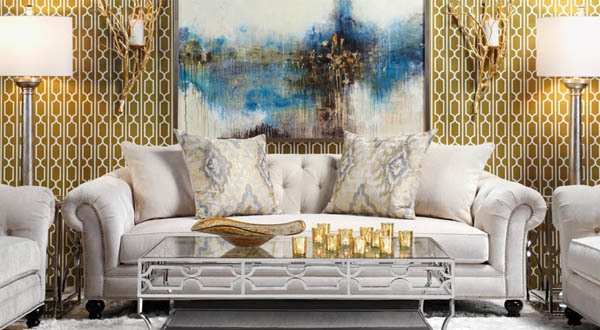 metallic_gold_trellis_wallpaper_interior_decor_living_room